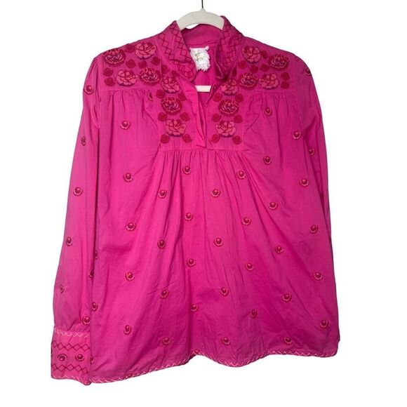 Nimo with Love Juniper Berry Blouse Pink Roses Embroidery Sz. L - Picture 3 of 11